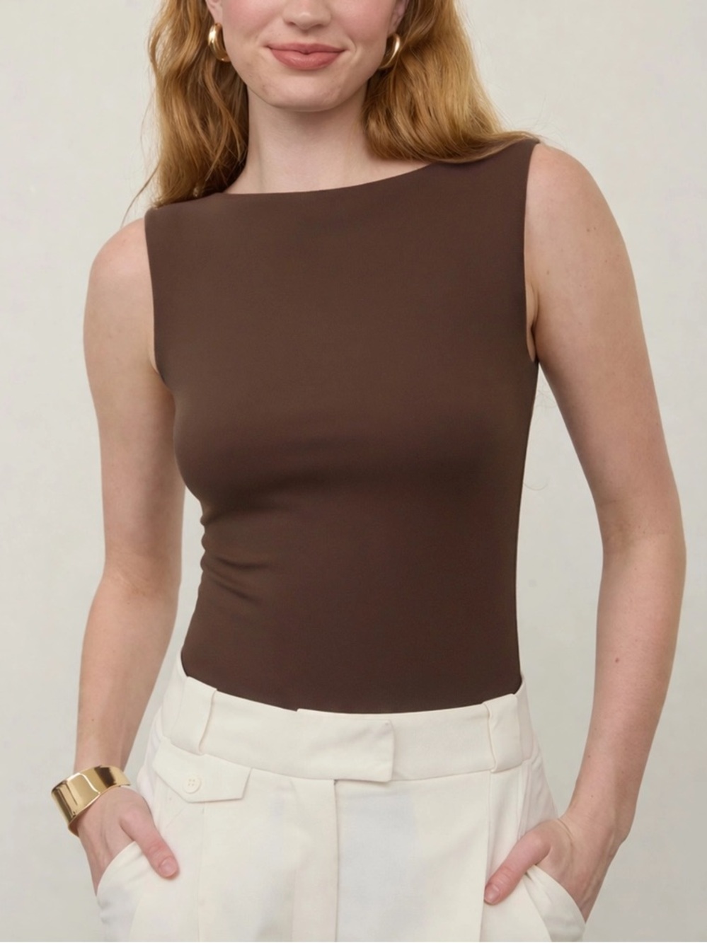 Seamless Boat Neck Sleeveless Knit Bodysuit